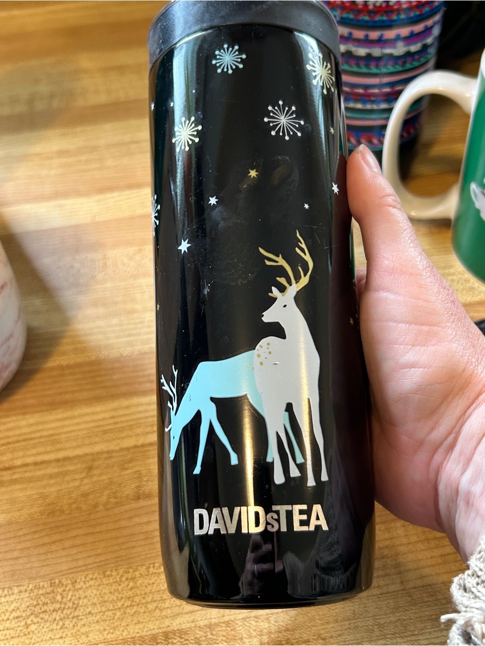 DAVIDsTEA Black Holiday Deer Stainless Travel Mug - Black